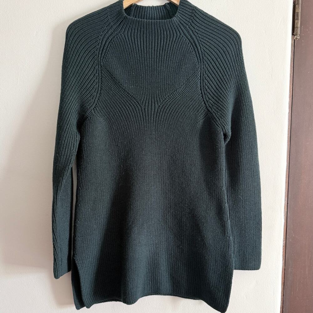 SANDRO Dark Loden Green Merino Wool Chunky Knit Mockneck Sweater Tunic Medium